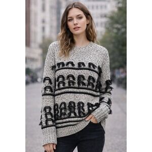 Current/Elliott Wool Cashmere Fringe Tassel Knit Sweater Grey Black Size 2 (M/L)